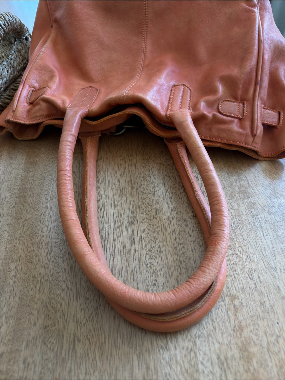 FREE PEOPLE Orange Leather Tote Handbag GUC - Picture 8 of 8